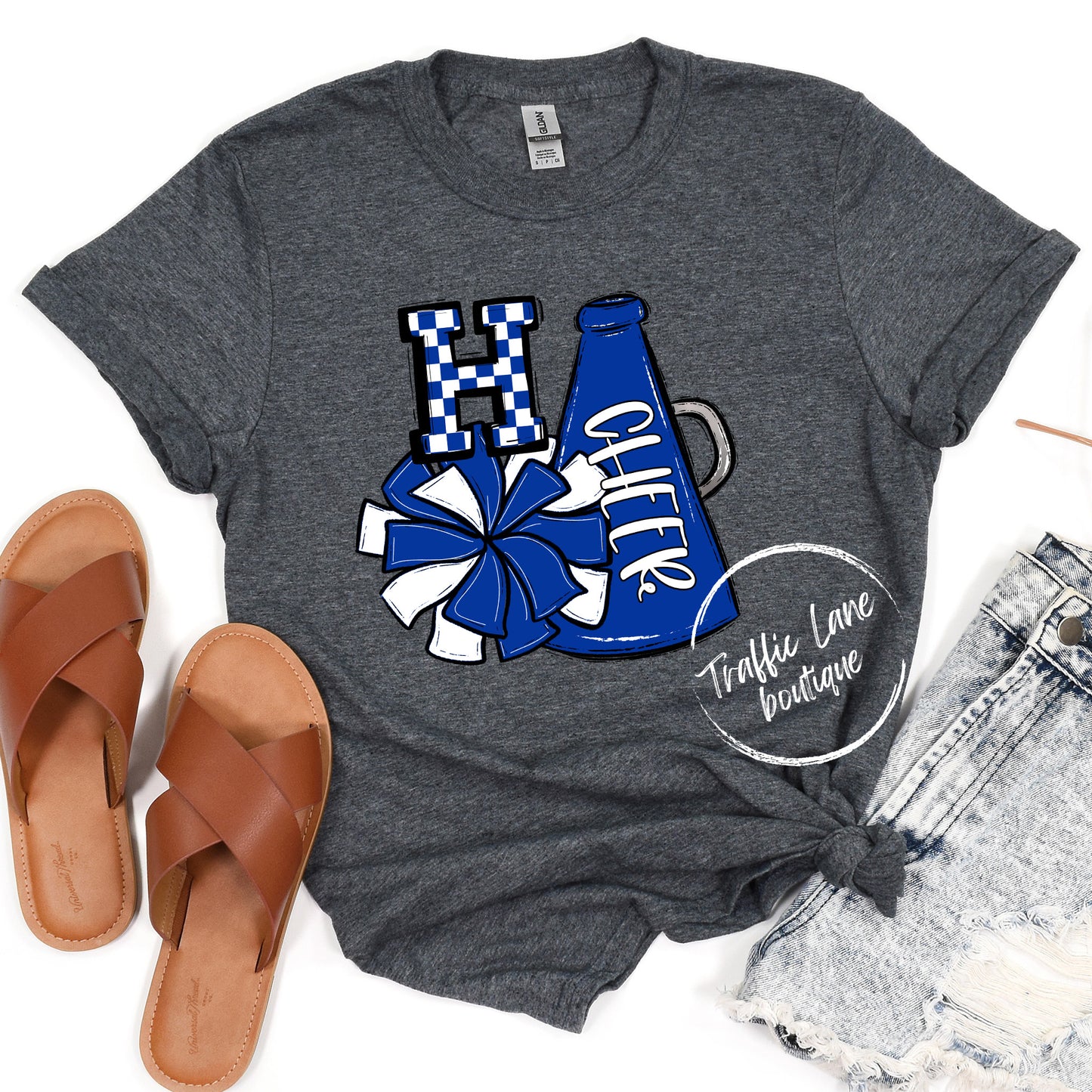 Cheer Poms And Megaphones - Add Initial - Spirit Shirts