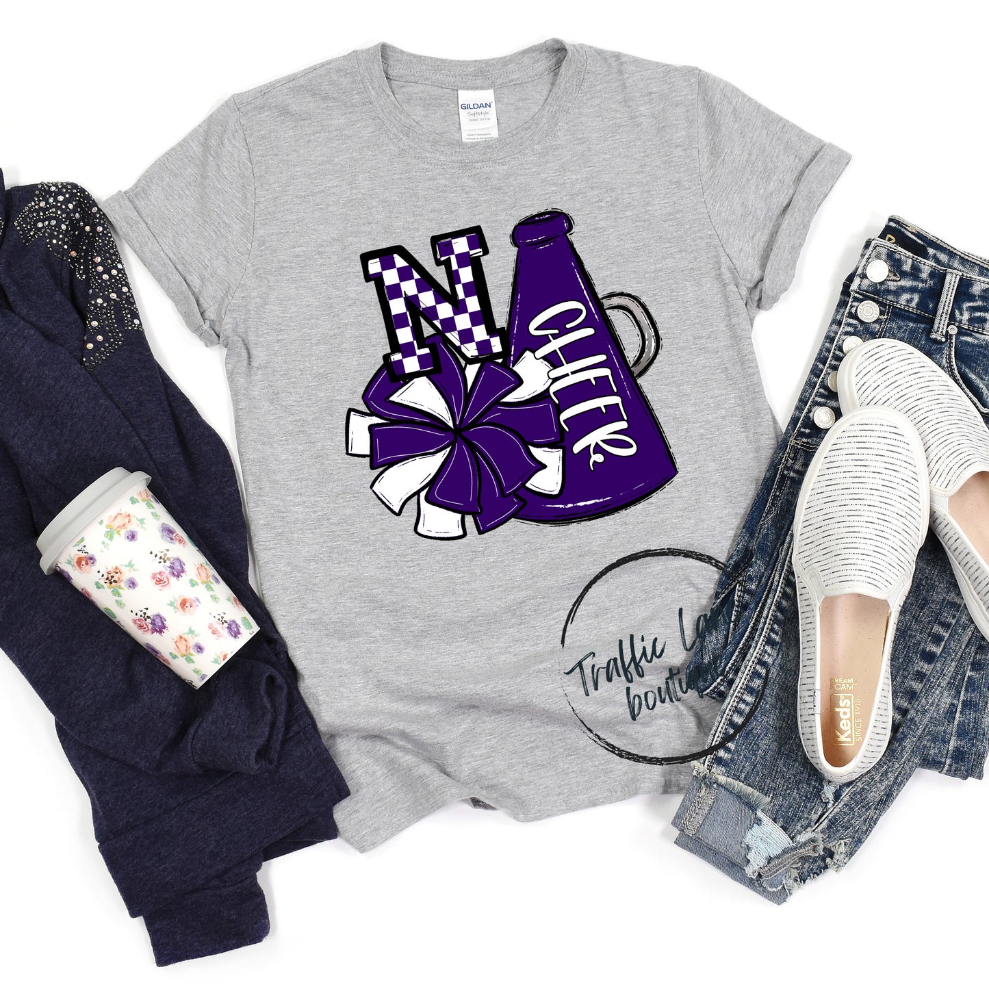 Cheer Poms And Megaphones - Add Initial - Spirit Shirts