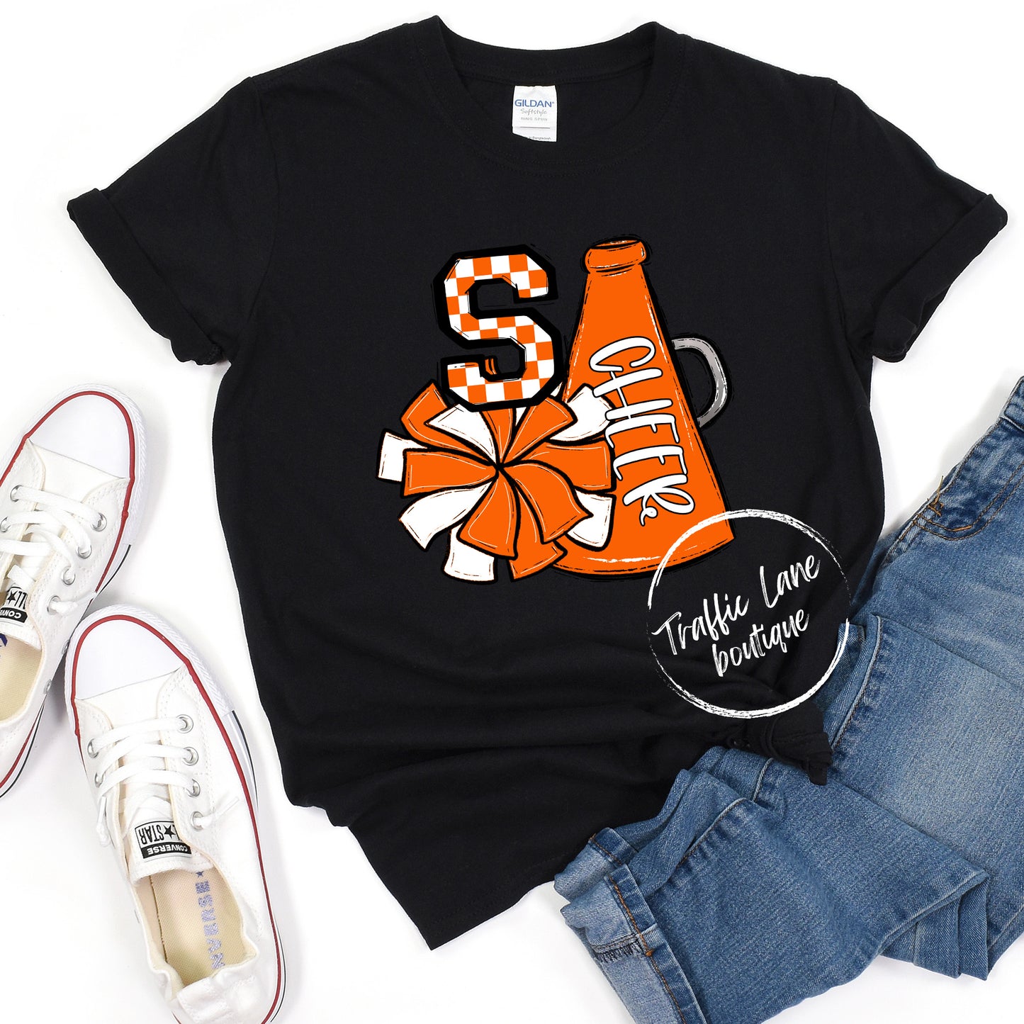 Cheer Poms And Megaphones - Add Initial - Spirit Shirts