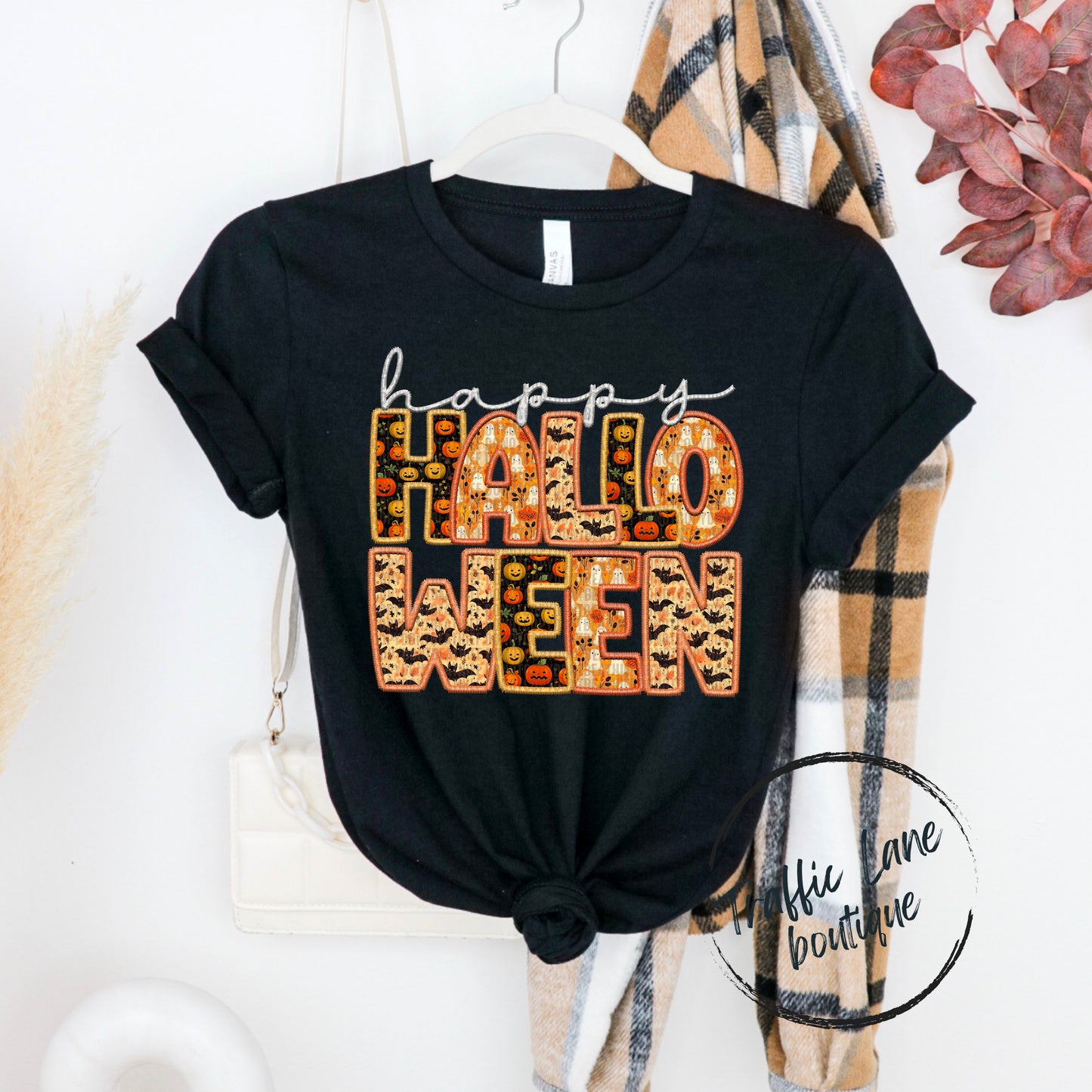 Happy Halloween White - Faux Embroidery Shirt