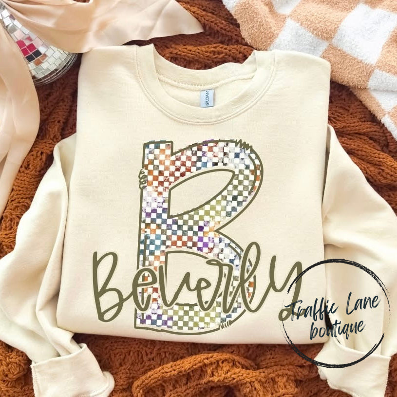 Autumn Check Initial With Name Customizable Shirt