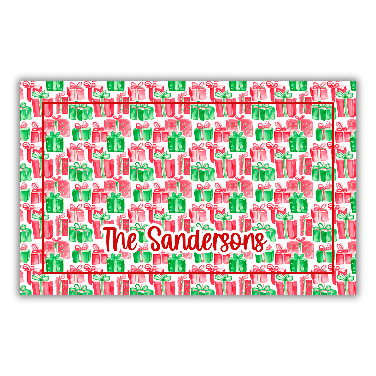 Red and Green Christmas Gifts Personalized Door Mat