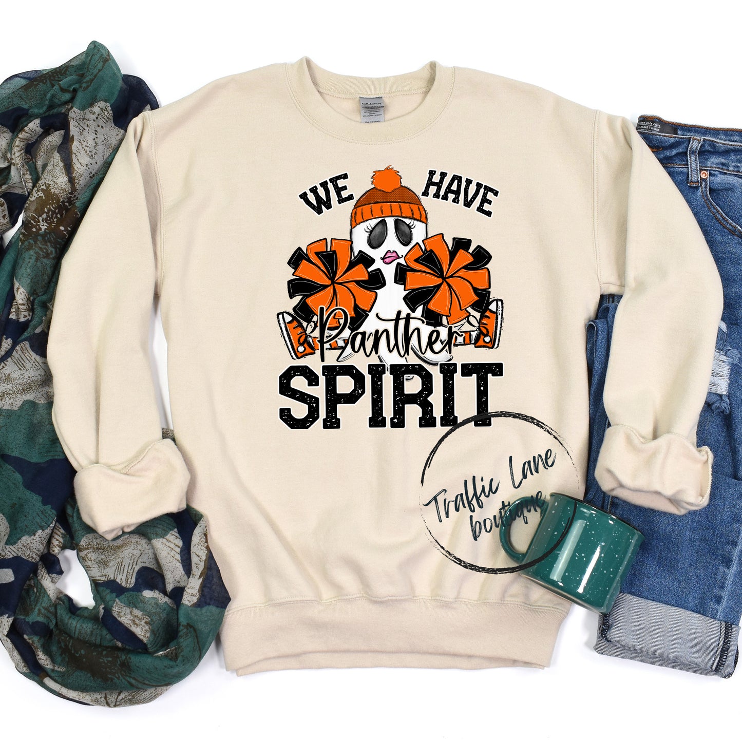 We Have Spirit Ghost Cheerleader Orange Panther