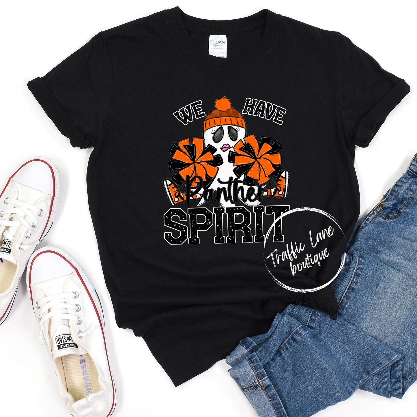 We Have Spirit Ghost Cheerleader Orange Panther