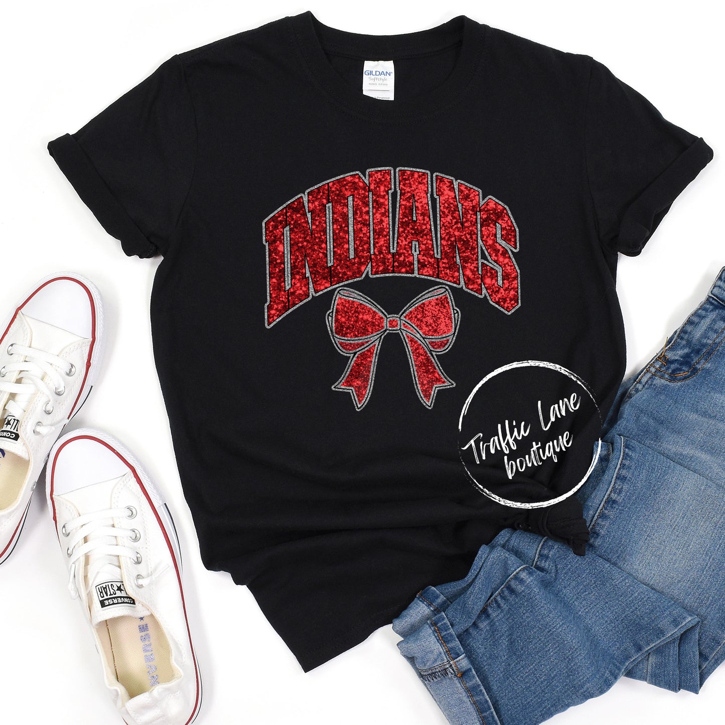 Indians Red And Silver - Collegiate Glitter Mascots Spirit Shirts