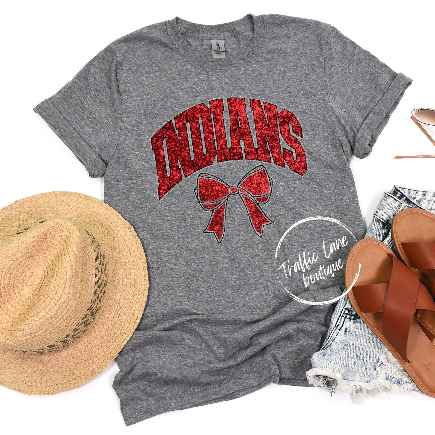 Indians Red And Silver - Collegiate Glitter Mascots Spirit Shirts
