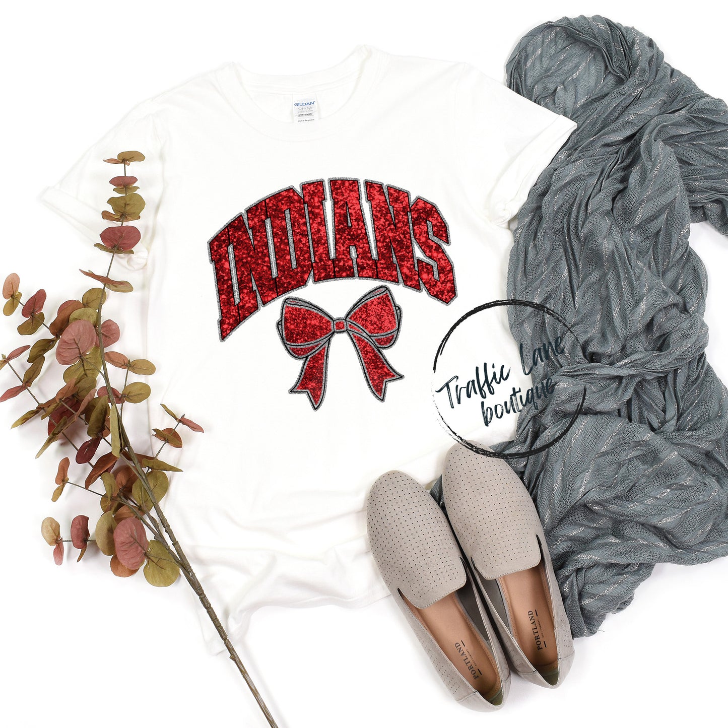 Indians Red And Silver - Collegiate Glitter Mascots Spirit Shirts