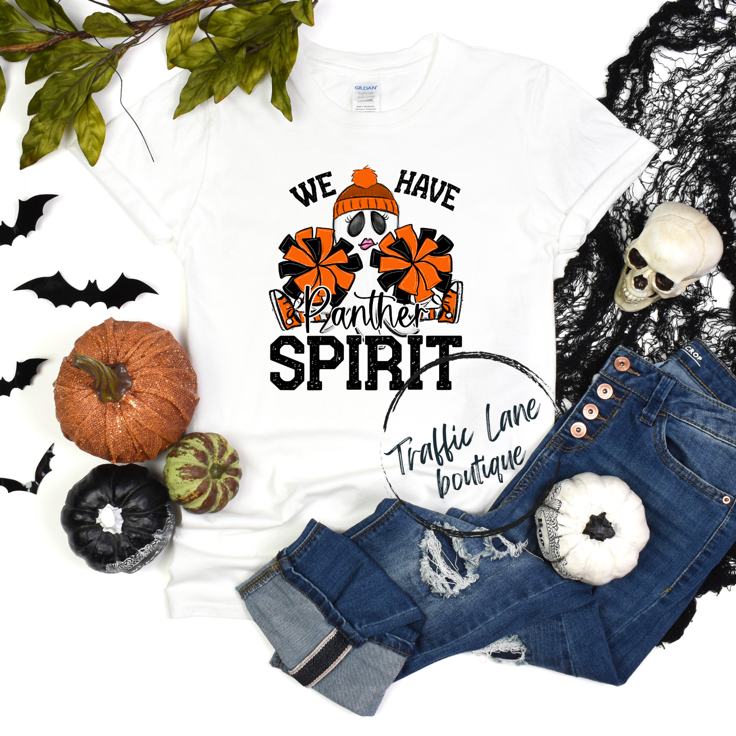 We Have Spirit Ghost Cheerleader Orange Panther