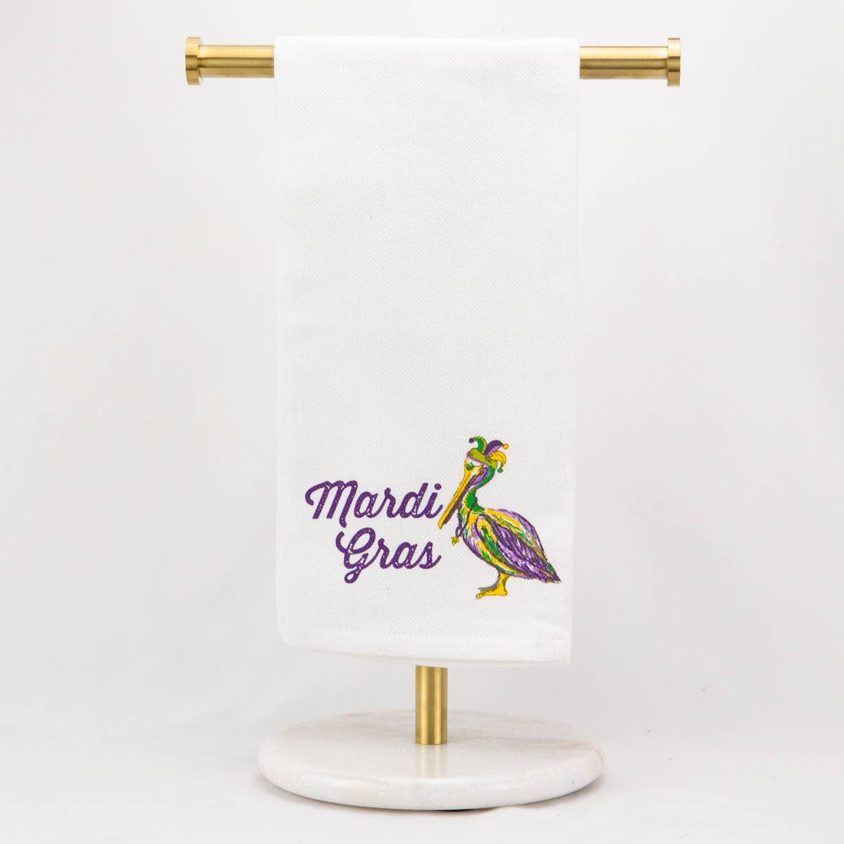 Mardi Gras Pelican Hand Towel White/Multi 20x28