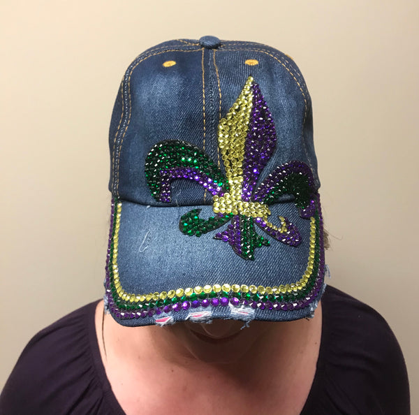 Rhinestone Denim Mardi Gras Cap – Traffic Lane Boutique