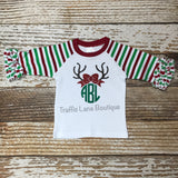 christmas stripe raglan with reindeer monogram