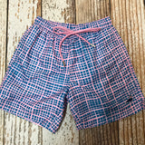 Blue and Pink Patterned Youth Swim Trunks