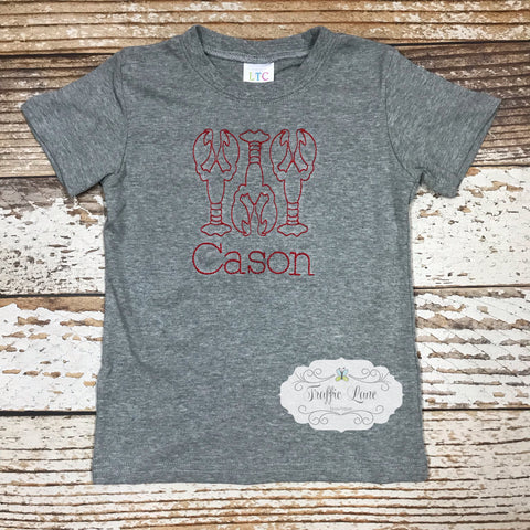 personalized monogram crawfish outline shirt
