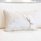 Leaping Bunny Embroidered Lumbar Pillow   Soft White/White   13x20