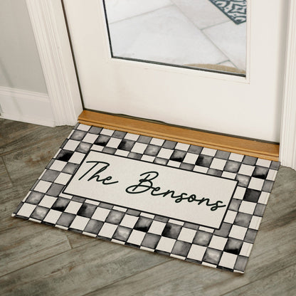 Watercolor Check Print Personalized Door Mat