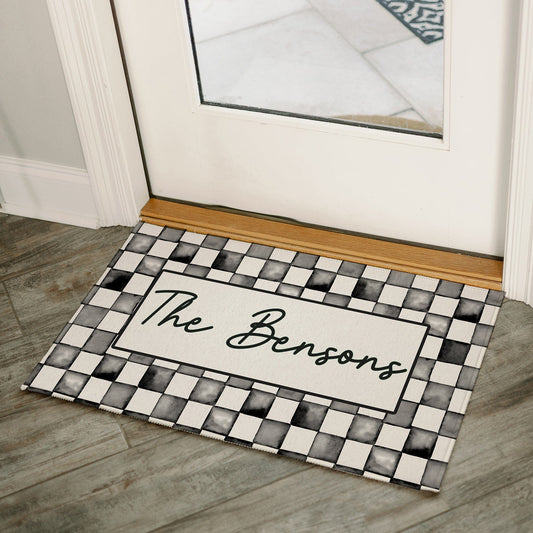 Watercolor Check Print Personalized Door Mat