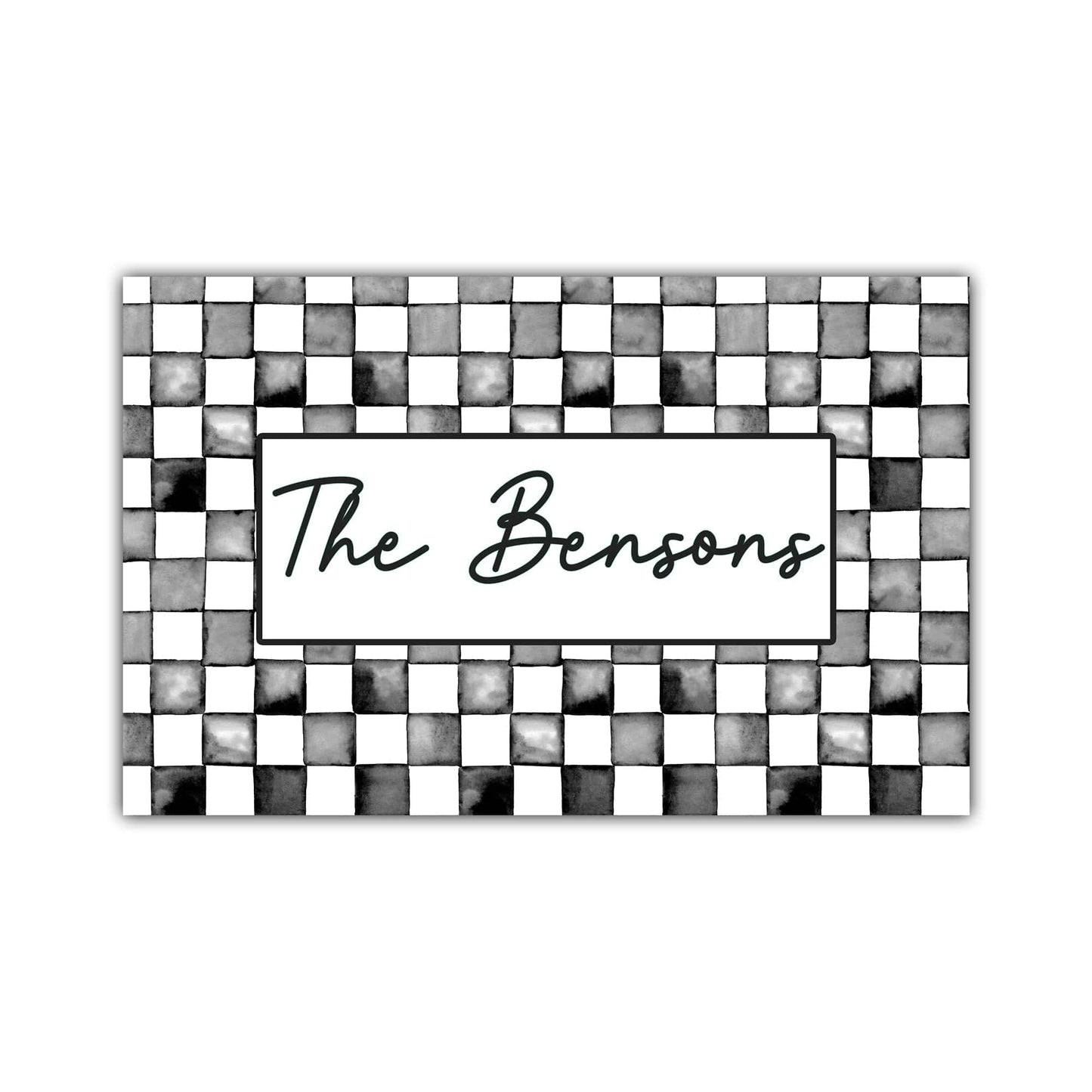 Watercolor Check Print Personalized Door Mat