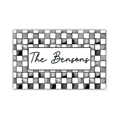 Watercolor Check Print Personalized Door Mat