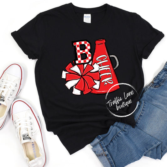Cheer Poms And Megaphones - Add Initial - Spirit Shirts