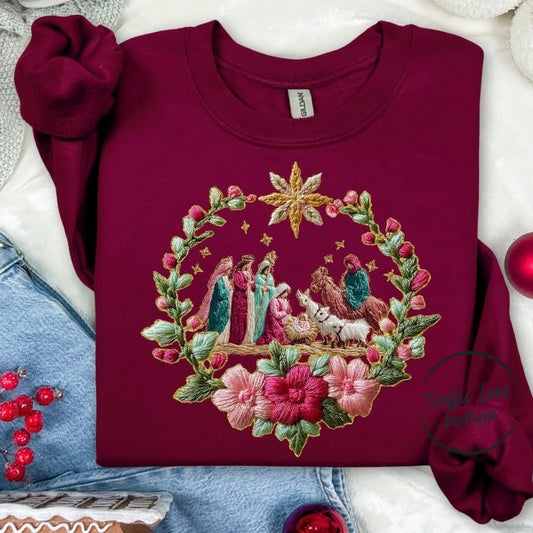 French Knot Nativity Shirt