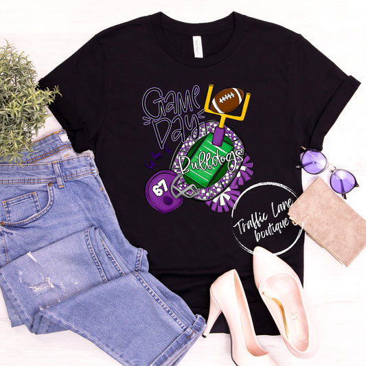 Bulldogs Purple - Game Day With Field - Spirit Shirts
