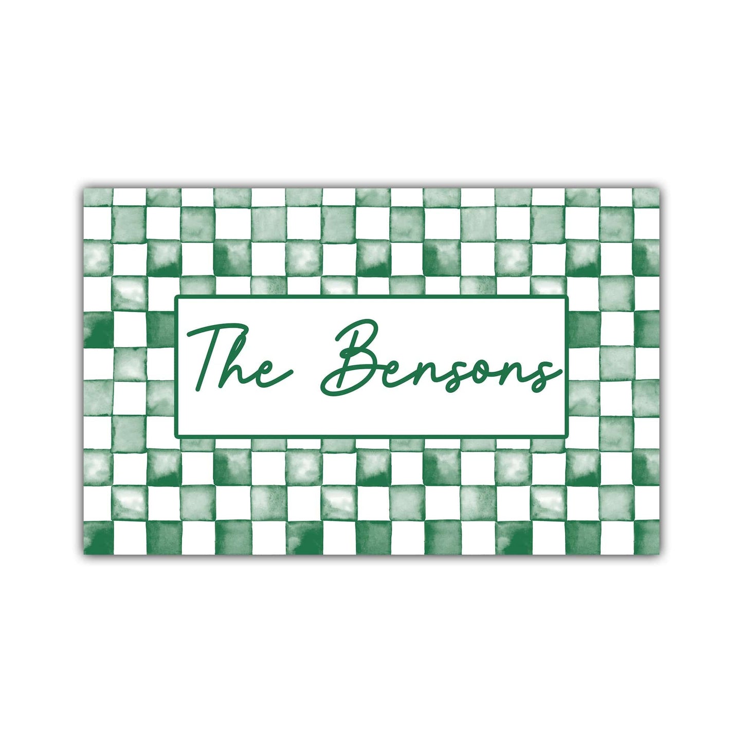 Watercolor Check Print Personalized Door Mat
