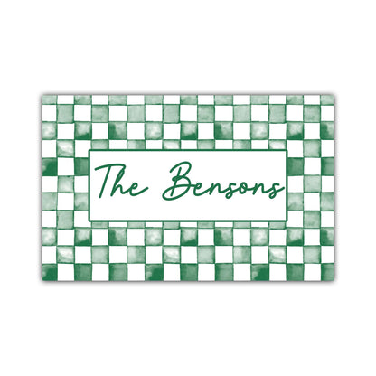 Watercolor Check Print Personalized Door Mat