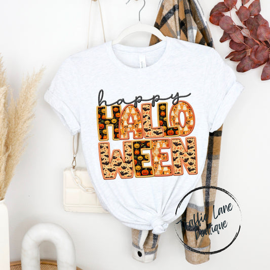 Happy Halloween Black - Faux Embroidery Shirt