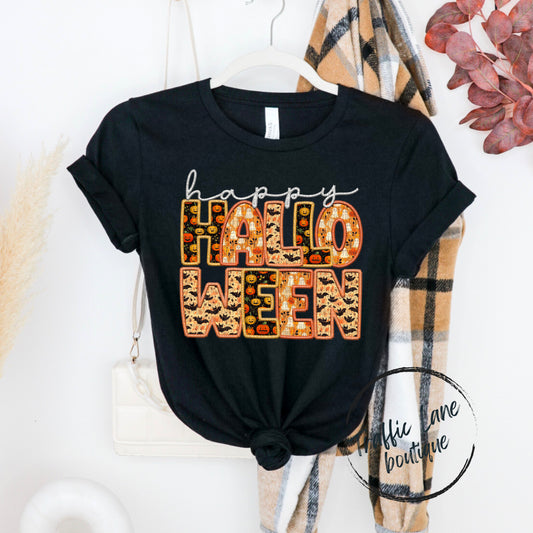 Happy Halloween White - Faux Embroidery Shirt