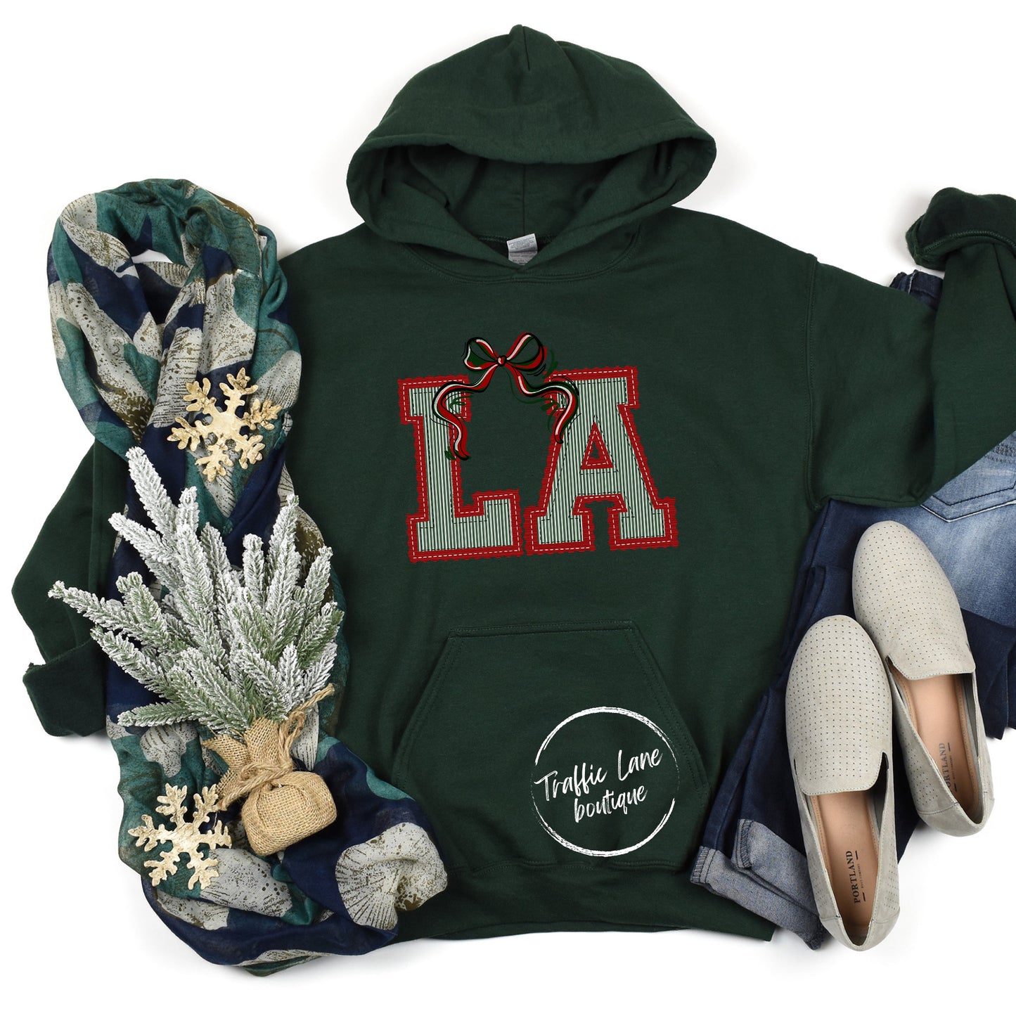 LA - Prepster State Christmas Dark Green Crimson Shirt