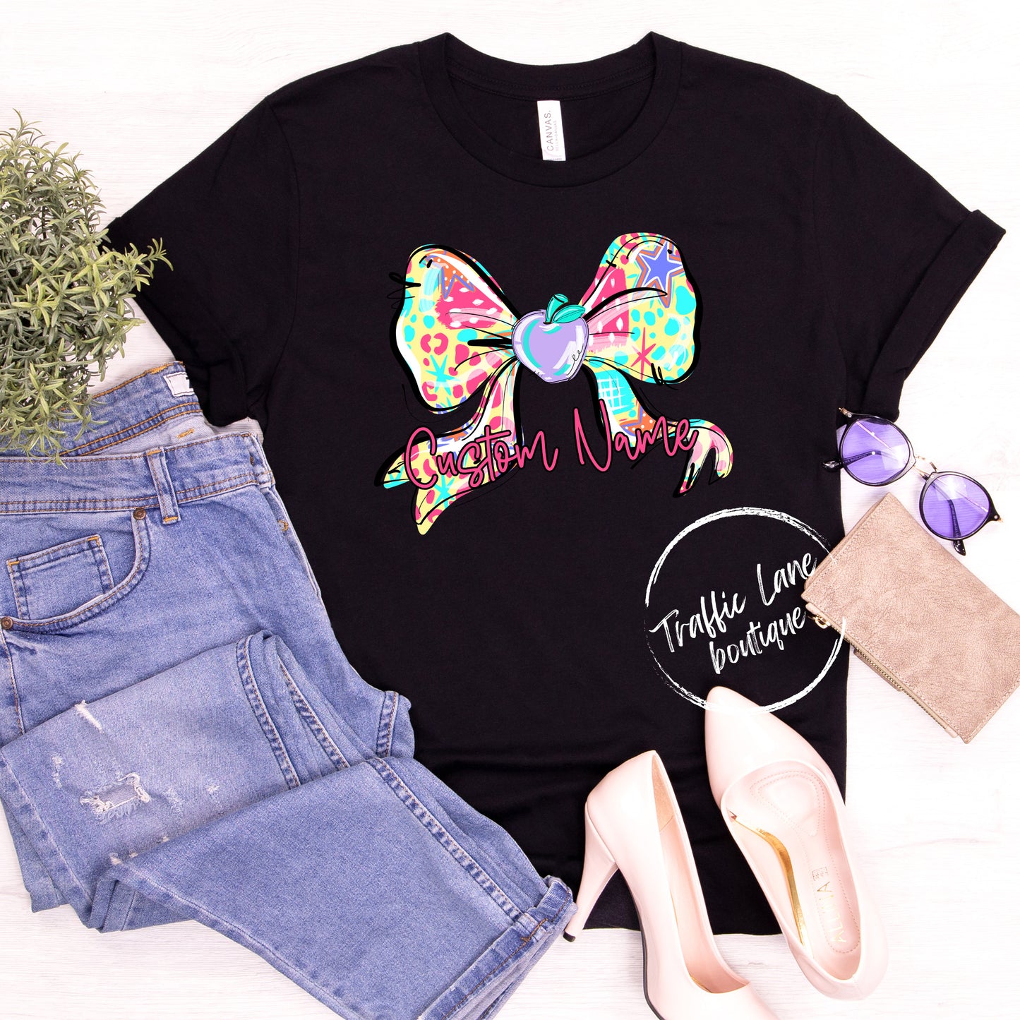 Mixed Bow With Apple - Custom Name