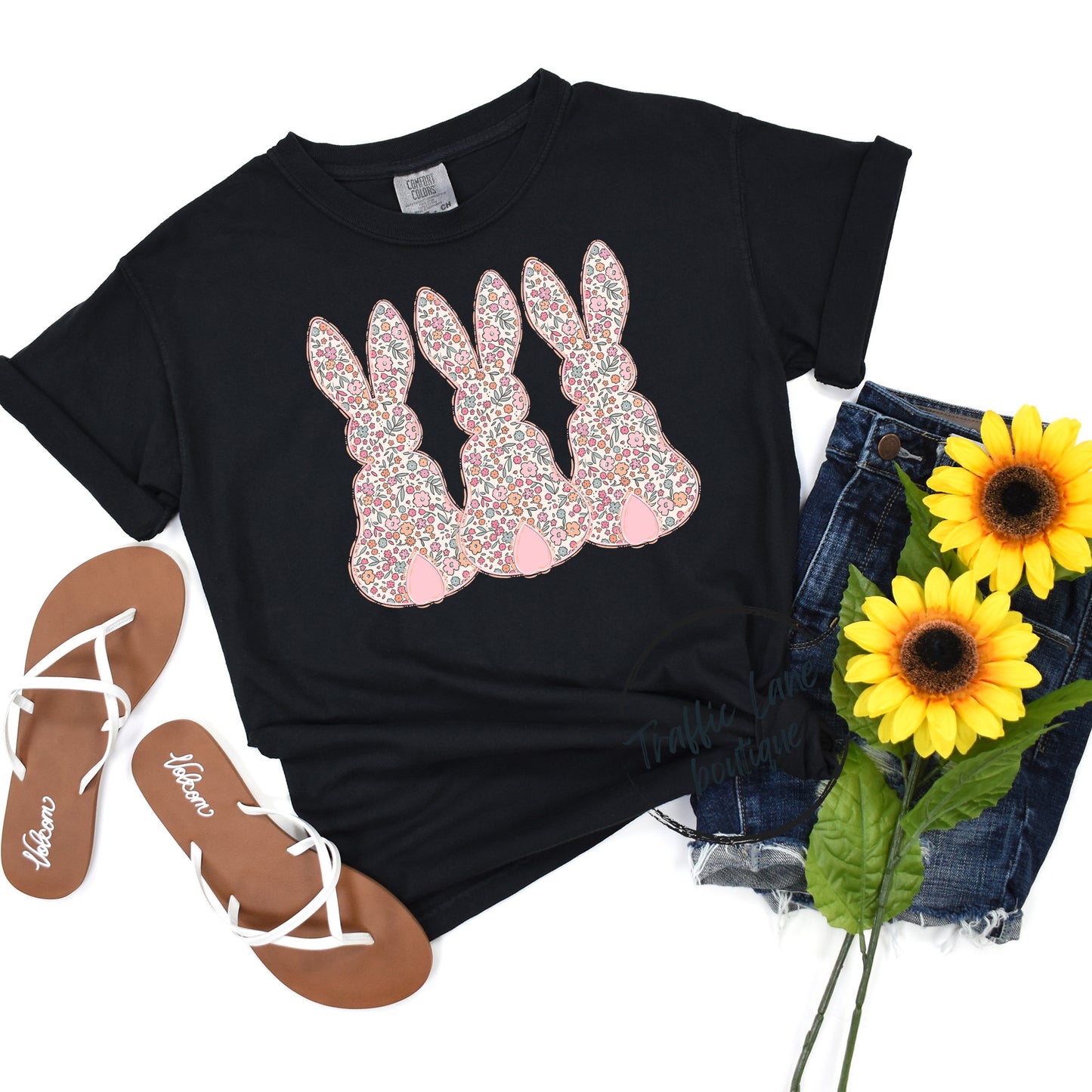 Pastel Floral Bunny Trio Shirt