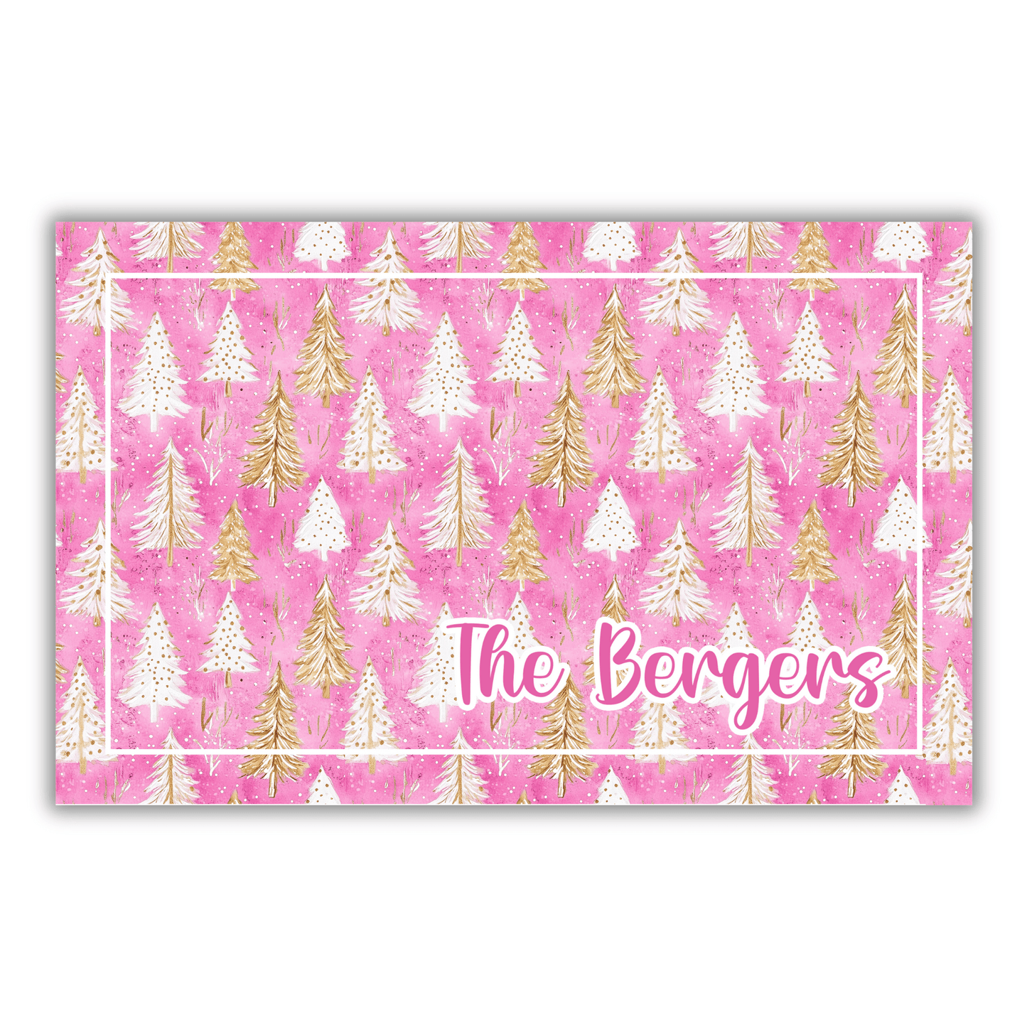 Pink and Gold Christmas Tree Personalized Door Mat