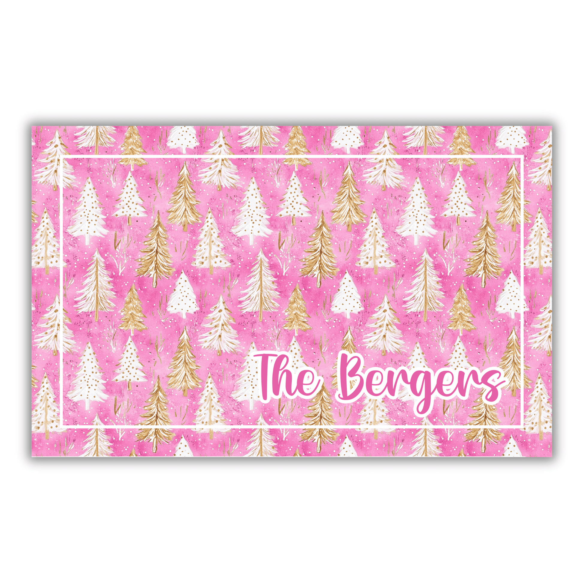 Pink and Gold Christmas Tree Personalized Door Mat