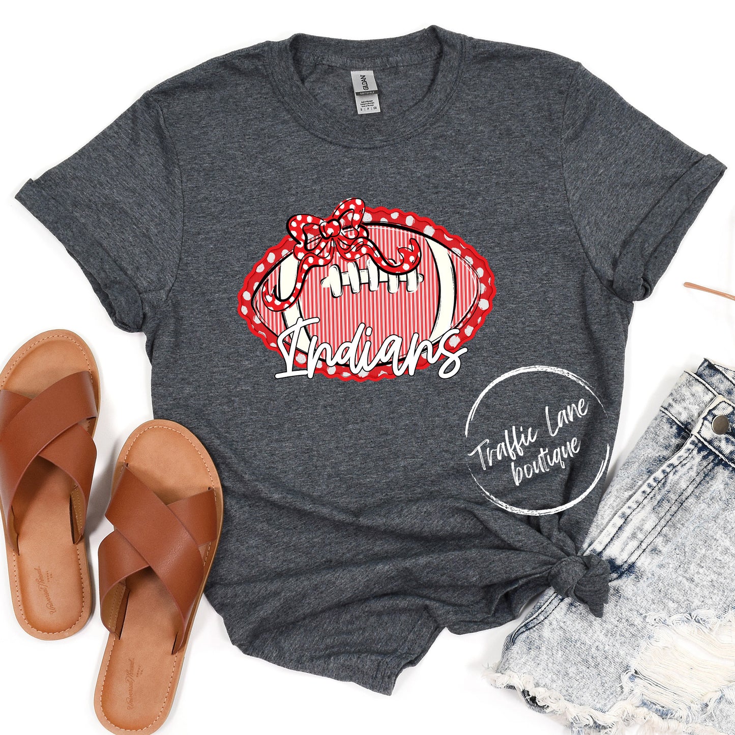 Indians Red - Prepster Football And Bow Spirit Shirts