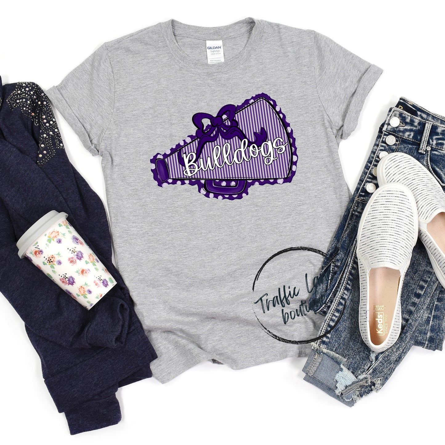 Bulldogs Purple - Prepster Megaphone And Bow Spirit Shirts