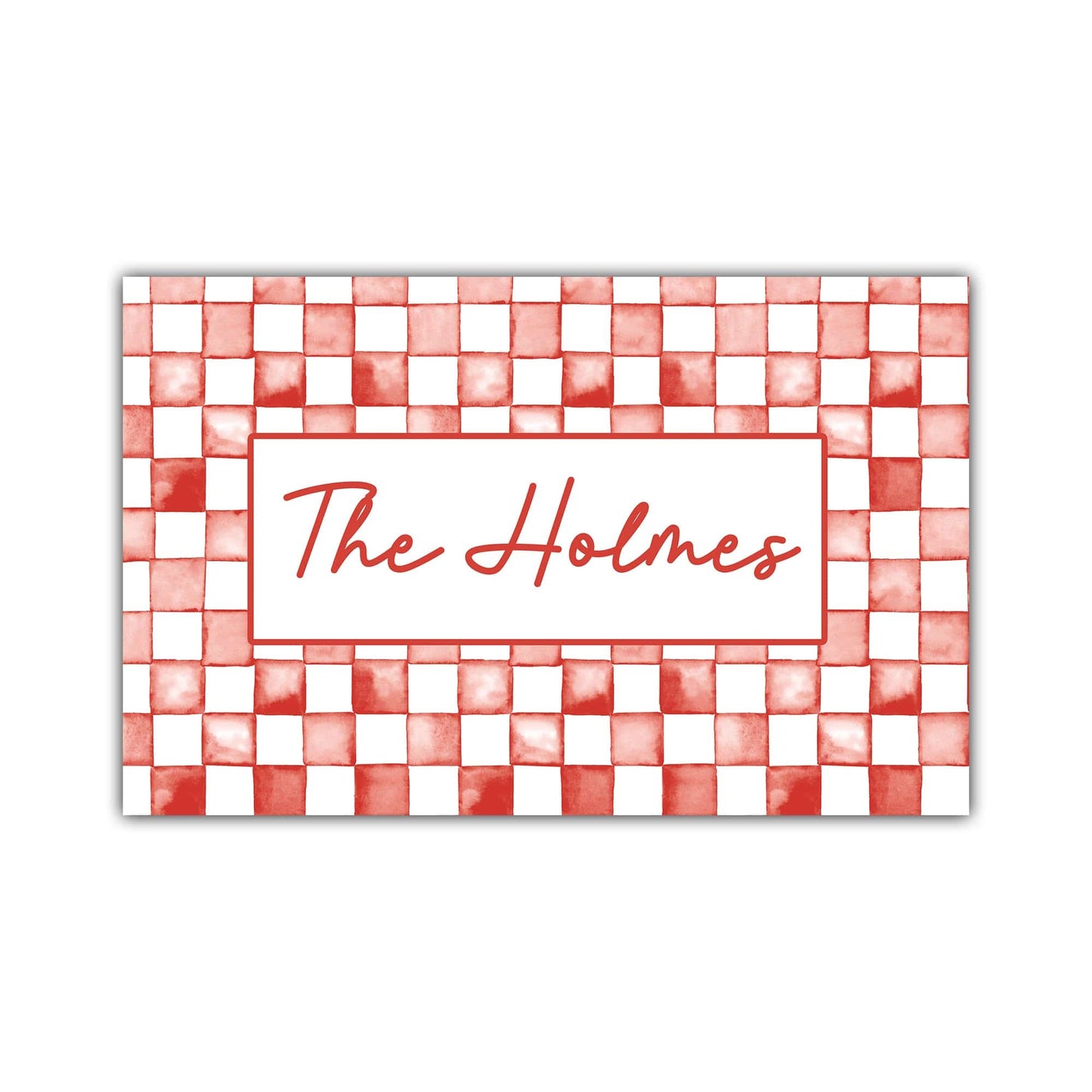 Watercolor Check Print Personalized Door Mat