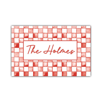 Watercolor Check Print Personalized Door Mat