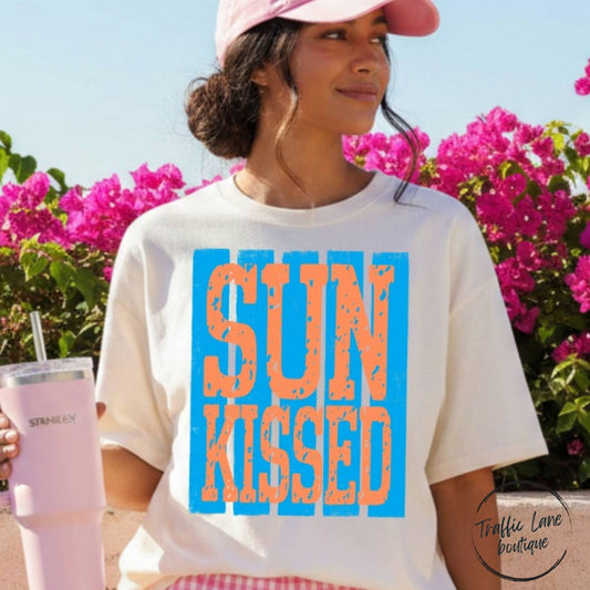 Sunkissed Coral And Blue Shirt
