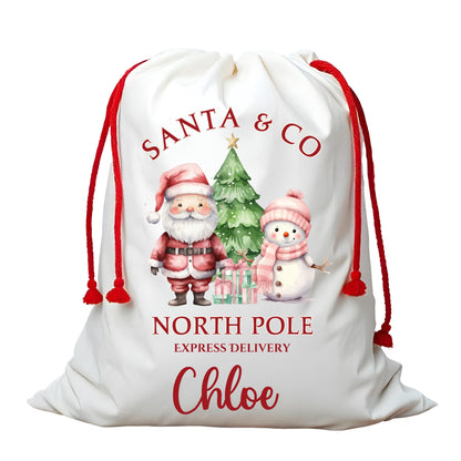 Santa & Snowman Friends Christmas Sack
