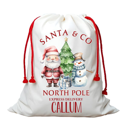 Santa & Snowman Friends Christmas Sack