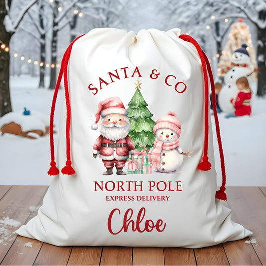 Santa & Snowman Friends Christmas Sack
