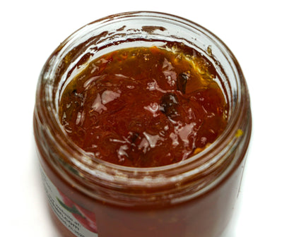 picture of open jar of pepper jelly