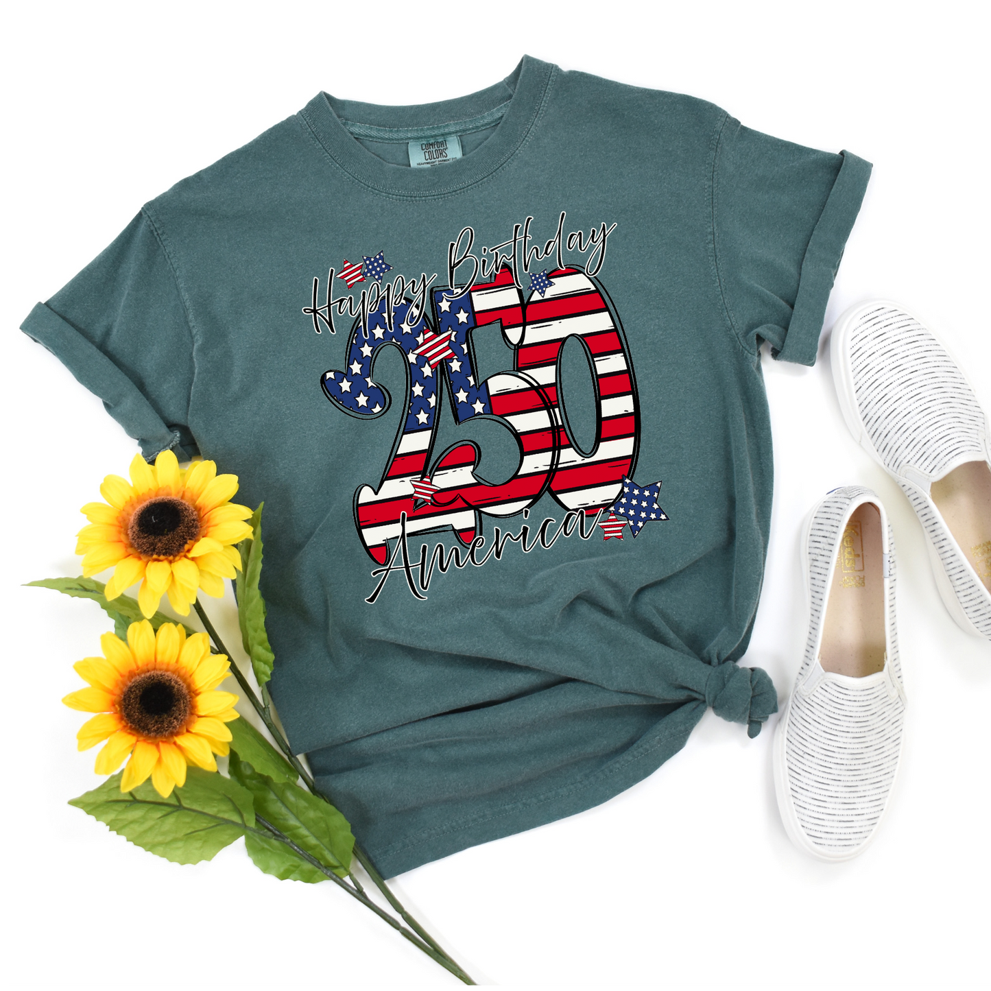 Comfort Colors Blue Jean featuring Happy Birthday America 250