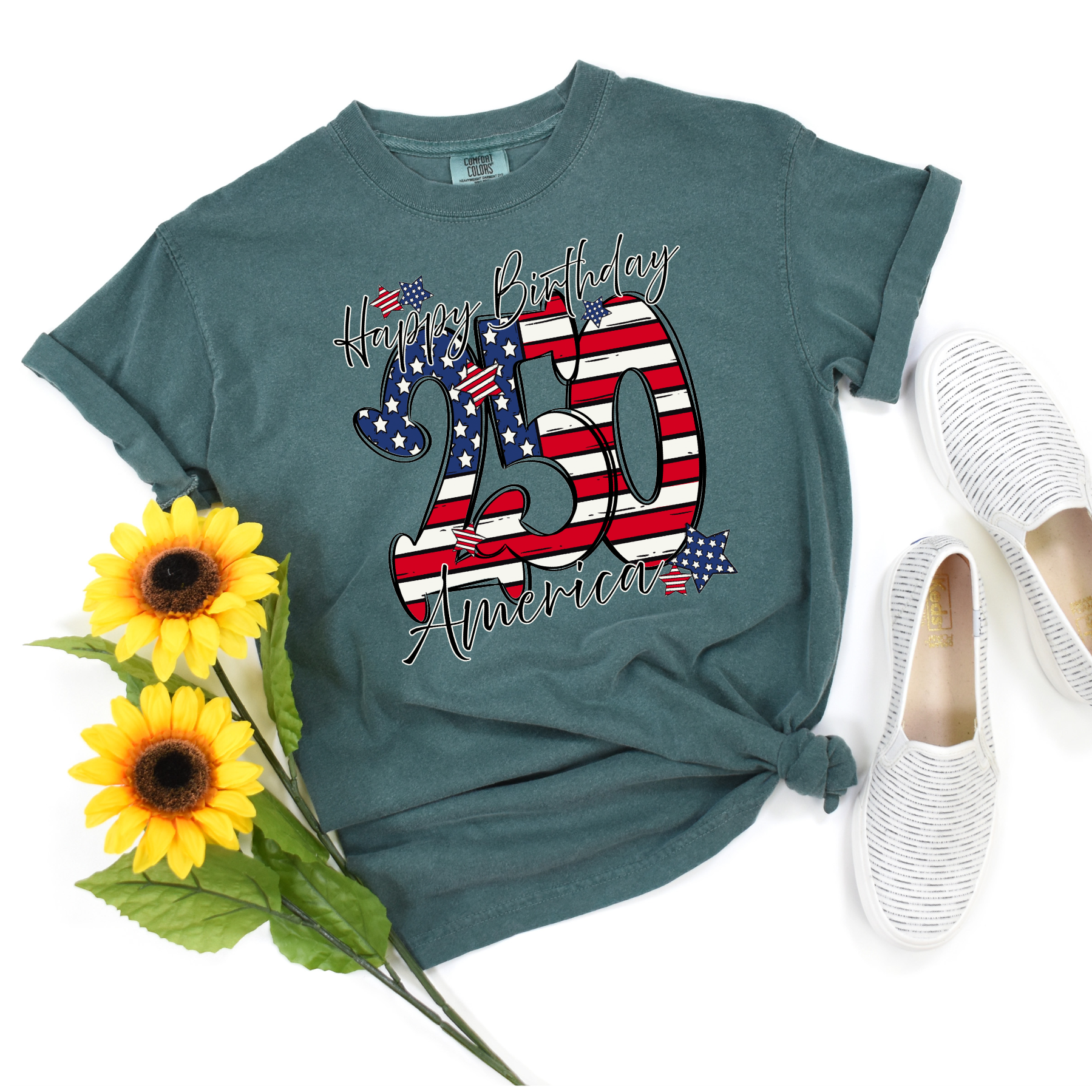 Comfort Colors Blue Jean featuring Happy Birthday America 250