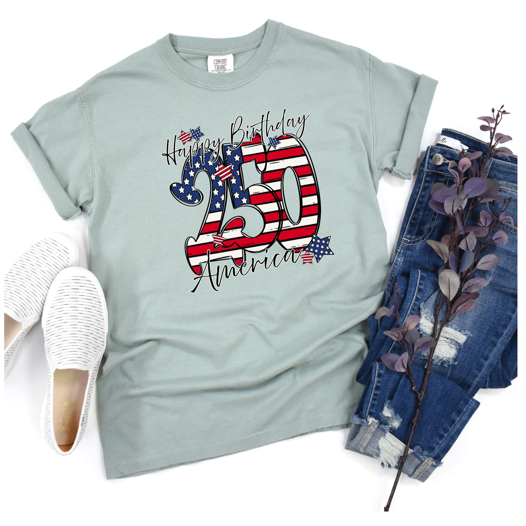 Comfort Colors chambray featuring Happy Birthday America 250