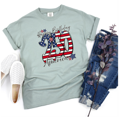 Comfort Colors chambray featuring Happy Birthday America 250