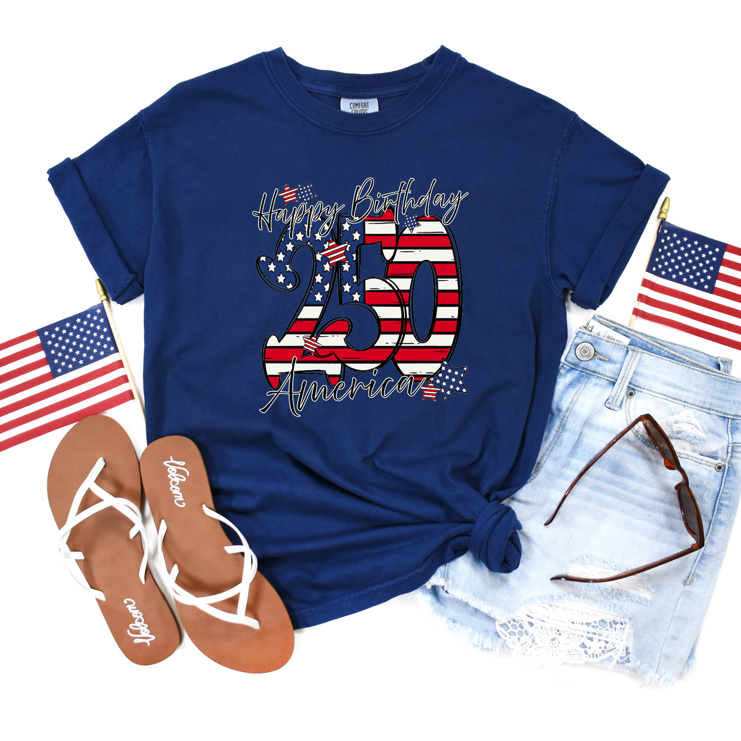 Comfort Colors navy featuring Happy Birthday America 250