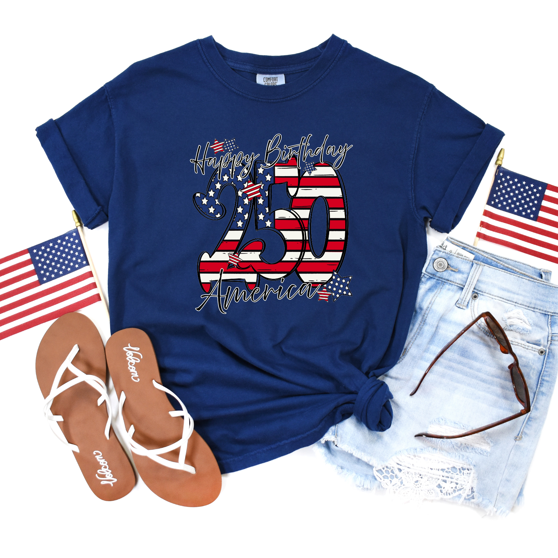 Comfort Colors navy featuring Happy Birthday America 250