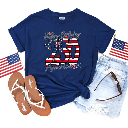 Comfort Colors navy featuring Happy Birthday America 250
